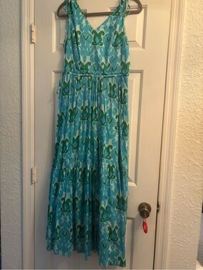 Talbots Blue and Green Ikat Printed Midi Dress sz 6